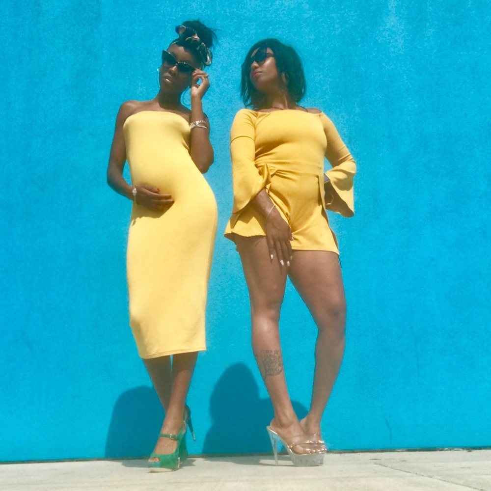 Shoulder Less Maternity Yellow Dress